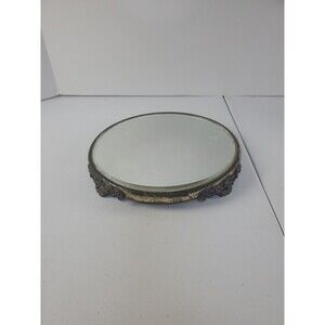 Vtg Vanity Mirror Dresser Ornate Beveled Tray Decorative Perfume Home Plated 10"